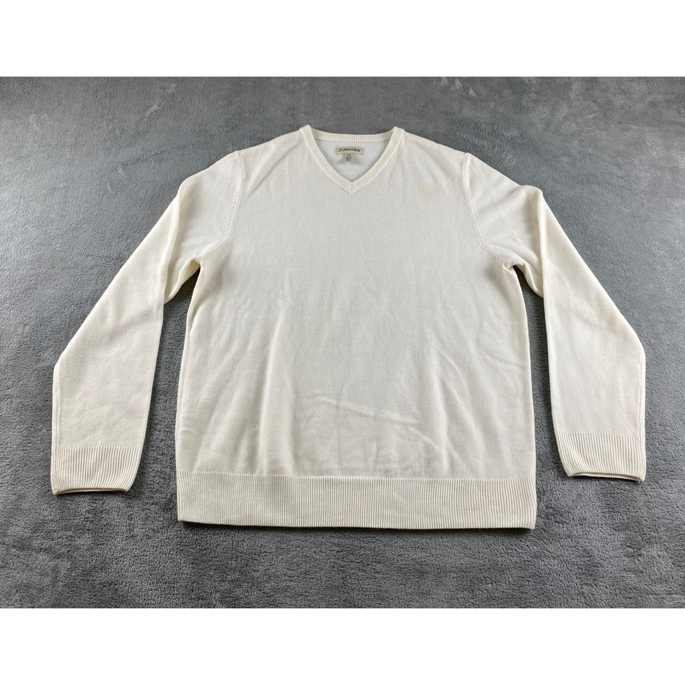 St Johns Bay‎ Mens M V Neck Long Sleeve Sweater Cream Acrylic